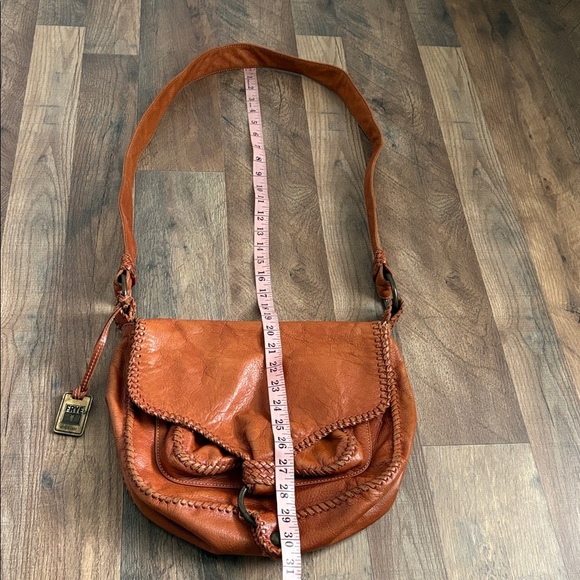FRYE Cognac Leather Crossbody Saddle Bag Braided Boho Chic Western Inspired - Picture 12 of 16